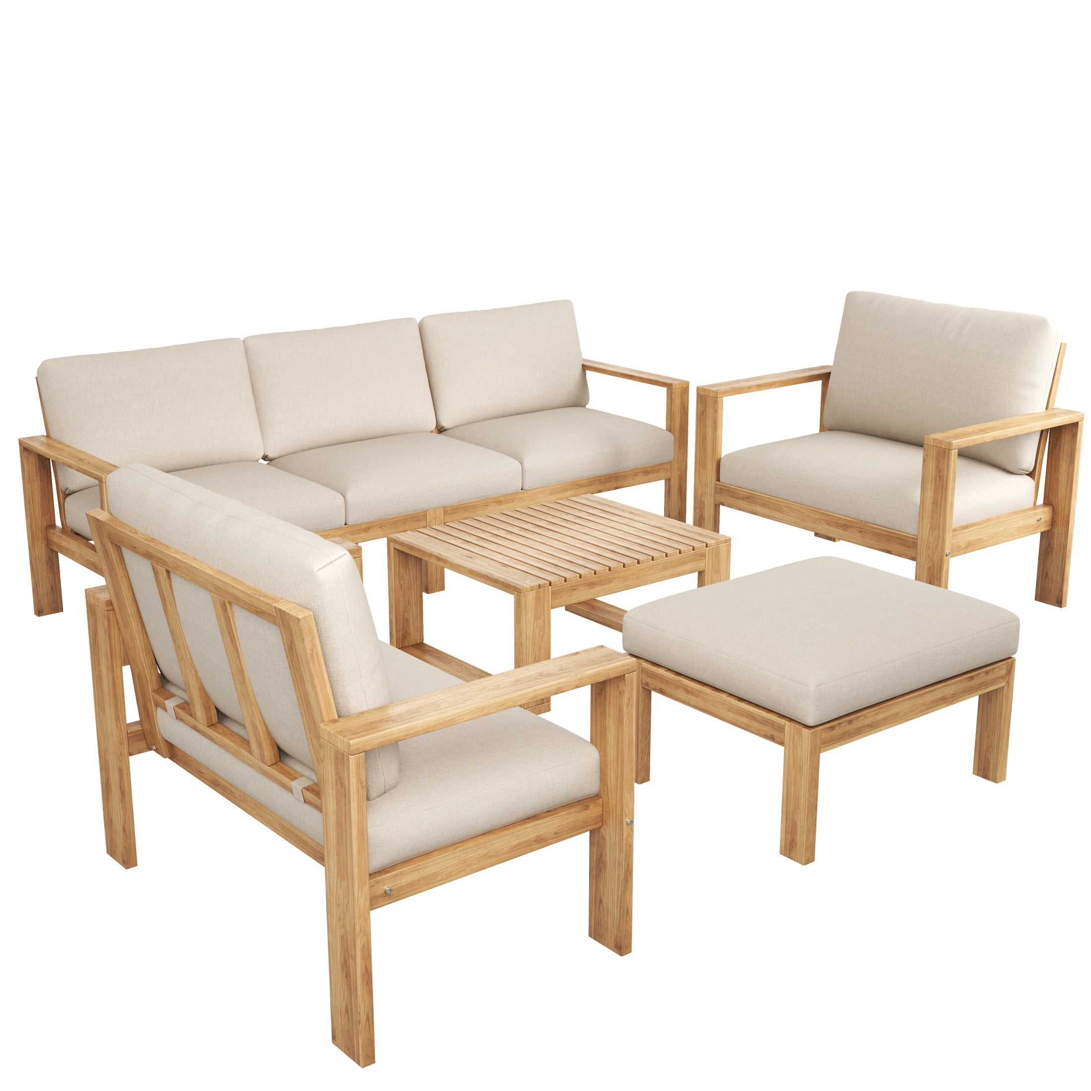 Christopher Knight Home 5-Piece Outdoor Sectional Wood Conversation Sofa Set with Light Gray Cushions