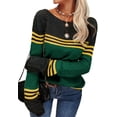 thumbnail image 2 of Women Autumn Winter Colorblock Pullover Sweaters Round Neck Striped Slim Fitting Knitwear Tops, 2 of 9