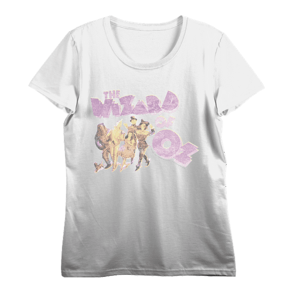 Wizard Of Oz Cartoon Group Shot Women's Vivid White Crew Neck Short Sleeve Crop Tee-3XL