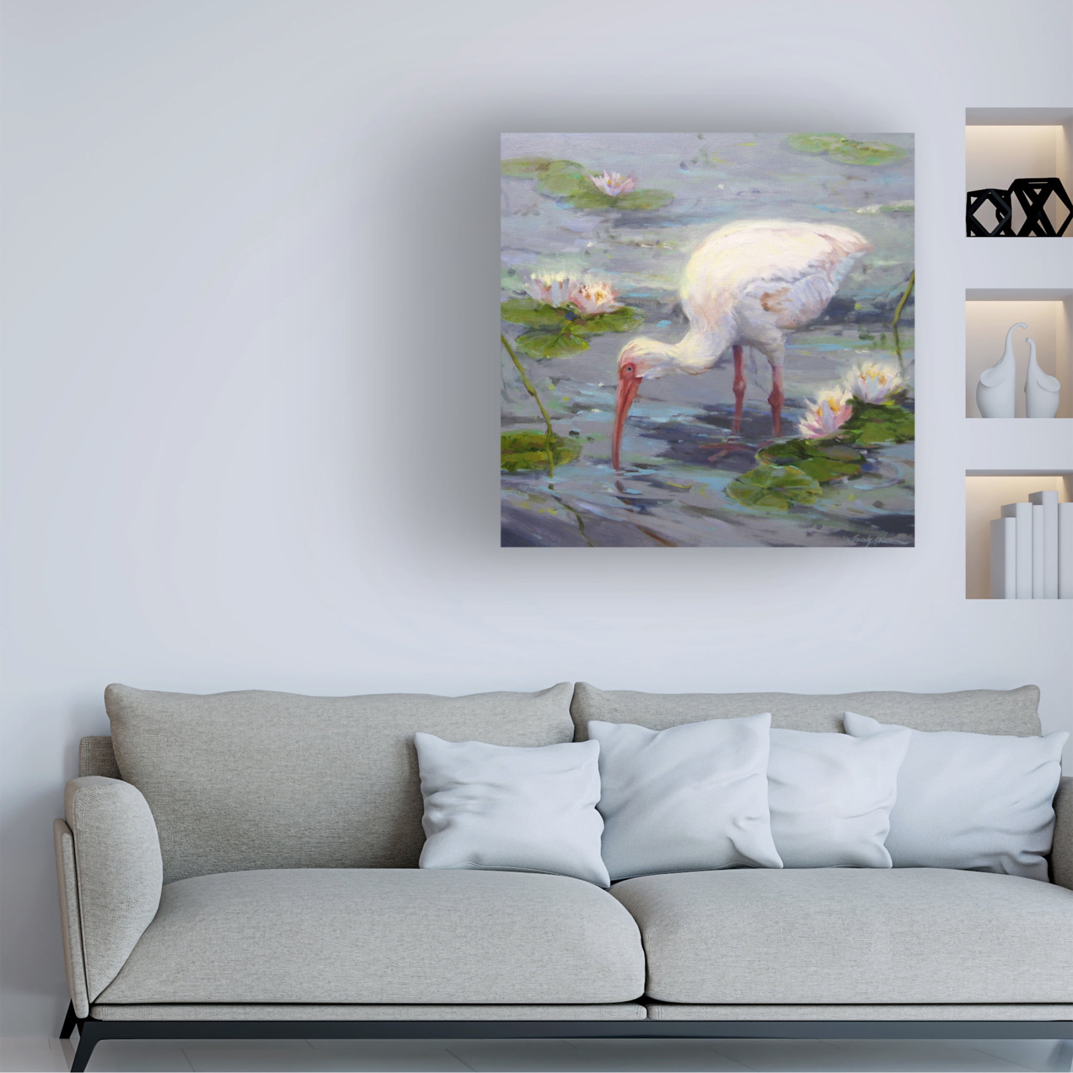 Canvas Wall Art - Sandy Nelson 'Ibis and Lilies' Wall Art for Living Room, Bedroom, or Office Décor by Trademark Fine Art - 35 x 35 Inches