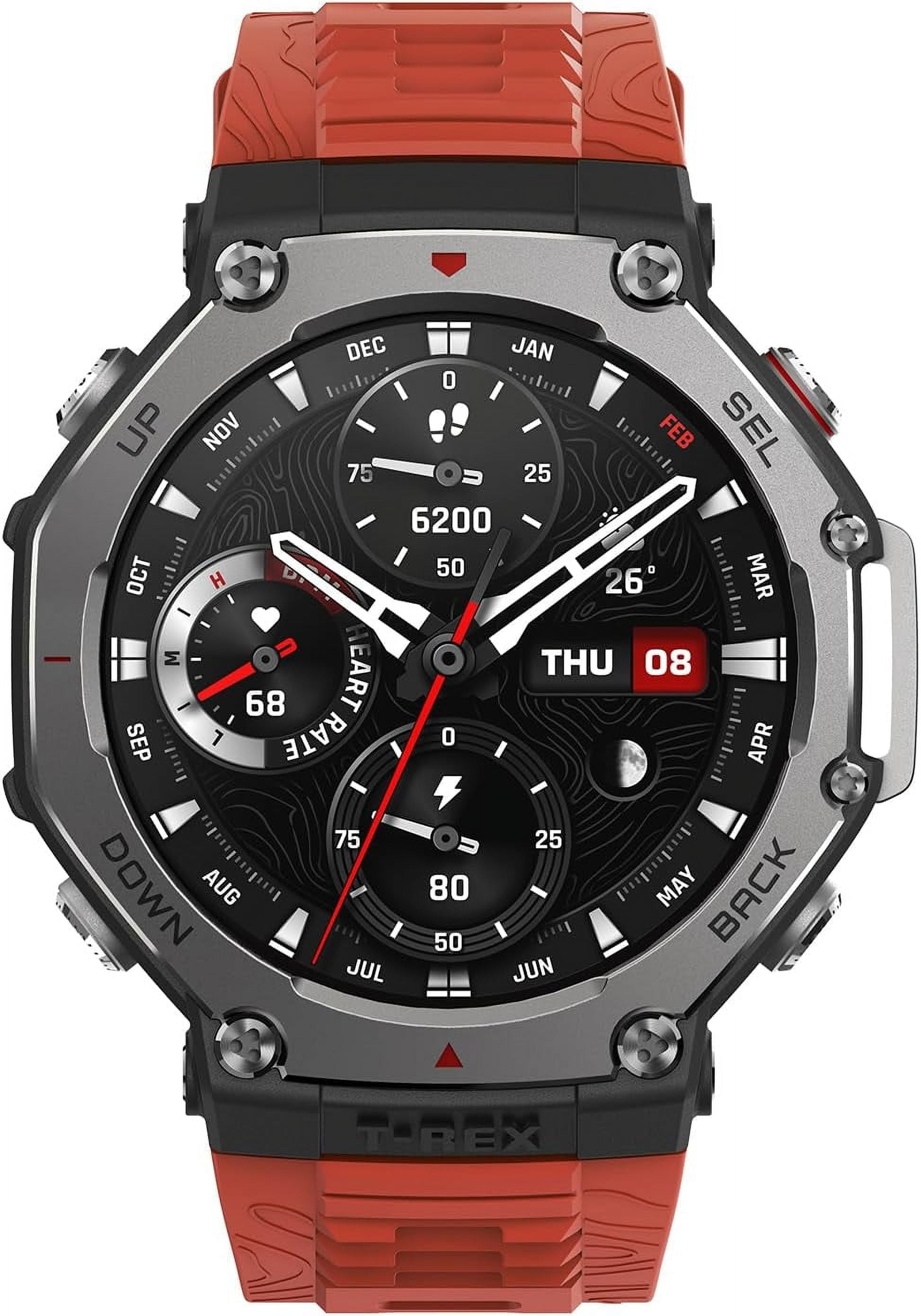 Amazfit T-Rex 3 Rugged/Military Smart Watch 48mm, GPS (with Privacy), Offline Maps, Long Battery Life,328 Feet Water-Resistant, 170 Fitness/Sport Modes, AI, Voice Control, for Android or iPhone, Lava
