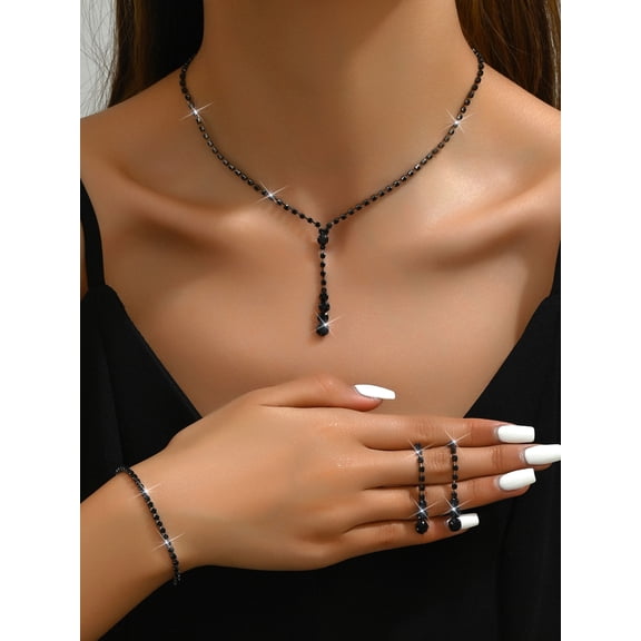 Faty-T Bride Necklace Earrings Set Bridal Wedding Jewelry Sets Rhinestone Prom Costume Choker Necklaces for Women