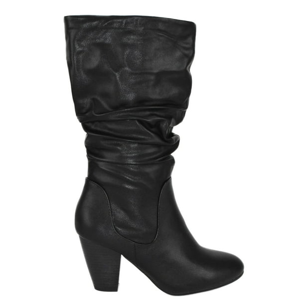 mid calf slouch boots with heel