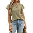 thumbnail image 1 of Tops con cuello en V Diseño hueco Puños sueltos transpirables de moda Tops de color puro Tops casuales de manga corta para playa Amarillo L, 1 of 6