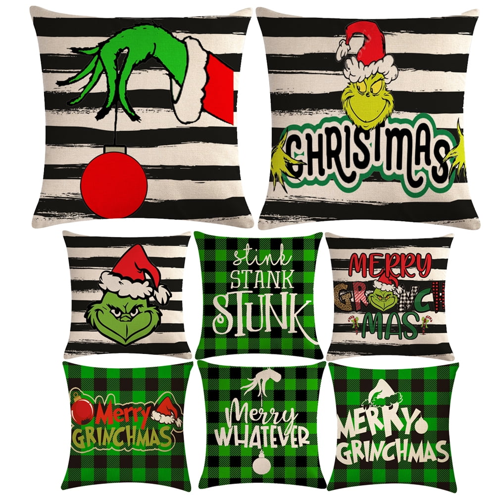 QZBON Christmas Grinch Pillow Case 18 '' x 18 '' Happy Christmas Cover, Sofa and Couch Decor