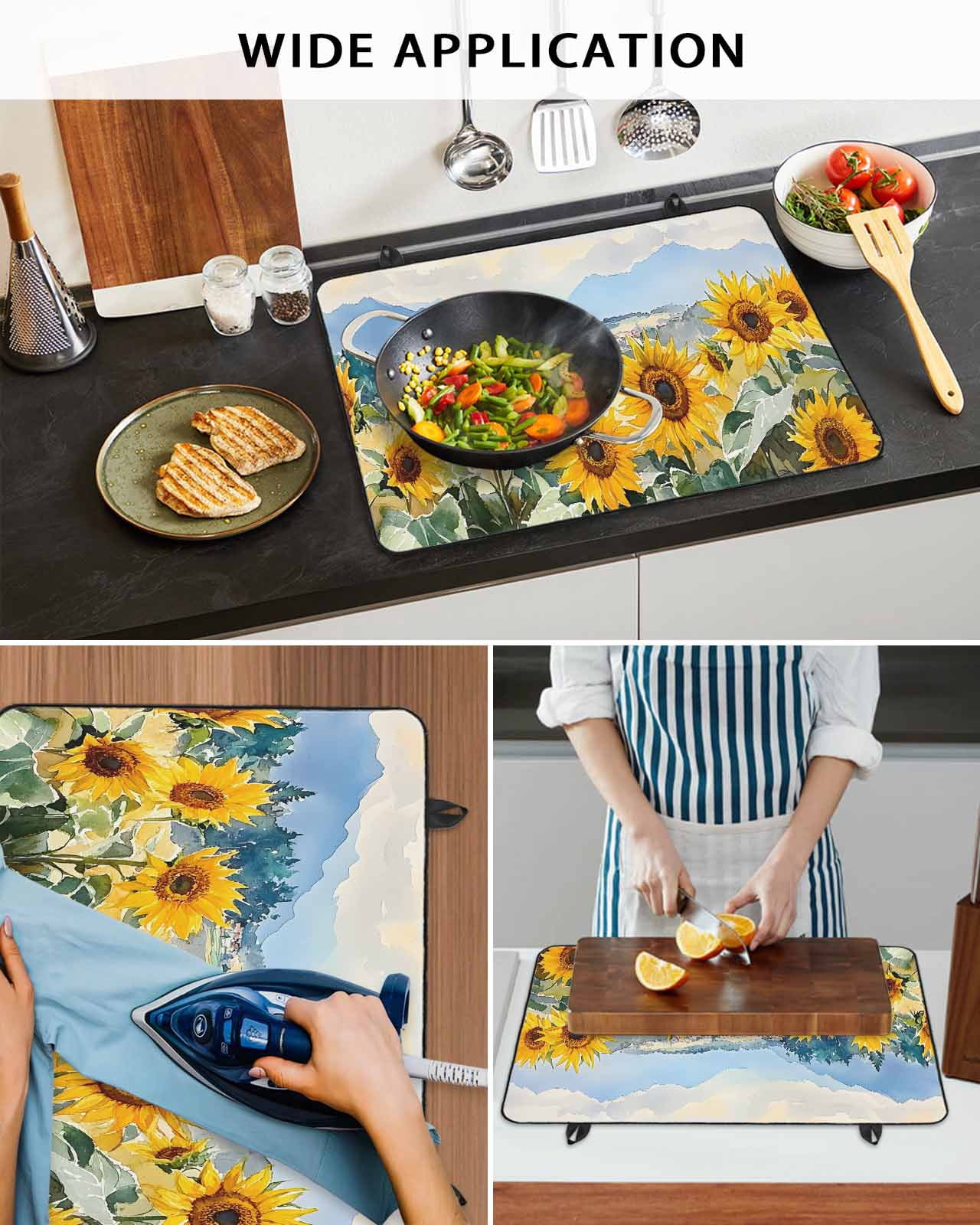 nqOlkjepod Large Induction Cooktop Protector Mat 24"x21", Sunflower Summer Stove Top Covers for Electric Stove, Farmhouse Field Vintage Flowers Stove Burner Cover Mats, Glass Top Stove Cover