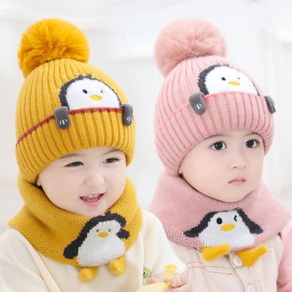 1-3T Baby Toddler Kids Winter Hats Warm Knit Scarf Hood Fleece Earflap Hat