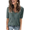 thumbnail image 1 of Arach&Cloz Women's V-Neck Short Sleeve Special Rib Knitted Pattern Casual Tops Sweater Spring Summer 2025, 1 of 5