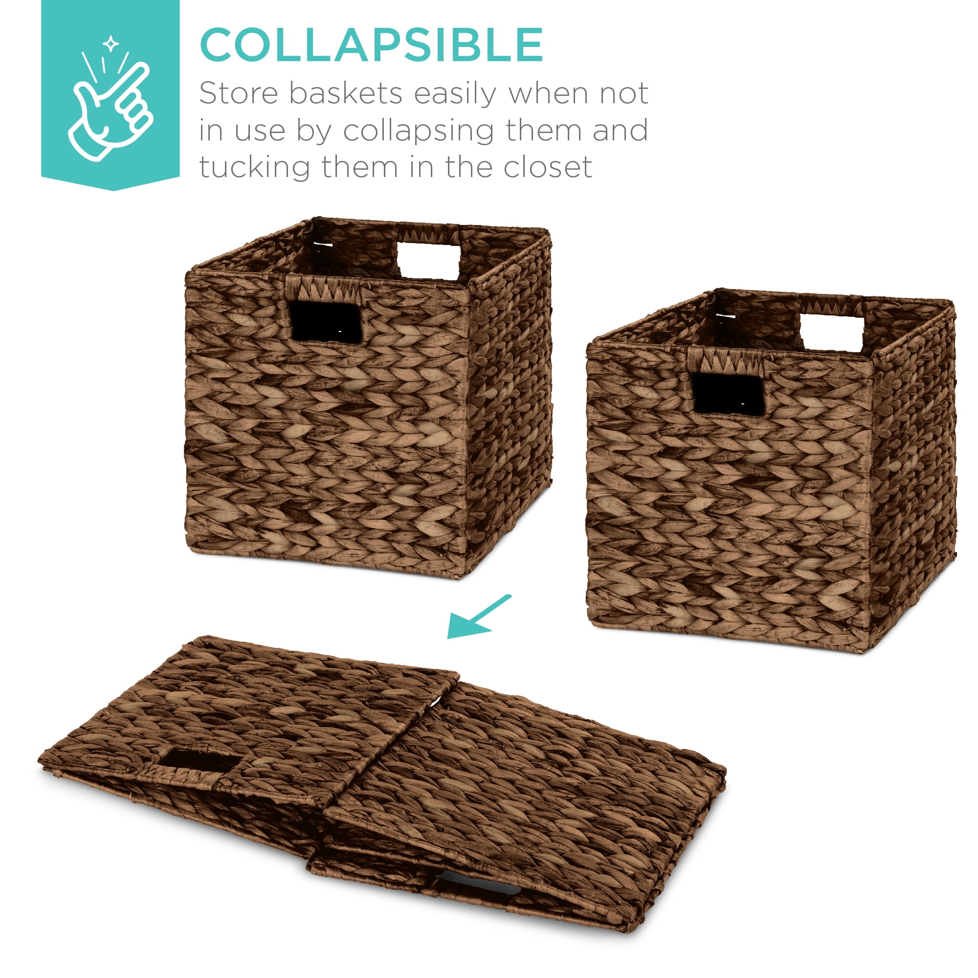 Best Choice Products 10.5x10.5in Hyacinth Storage Baskets, Set of 5 Multipurpose Collapsible Organizers - Espresso