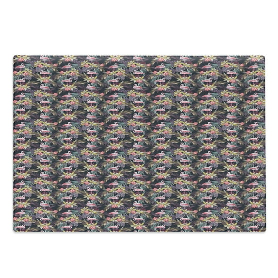 Palm Cutting Board, Tropical Summer Themed Pattern with Exotic Leaves Flowers and Flamingo Bird Print, Decorative Tempered Glass Cutting and Serving Board, in 3 Sizes, by Ambesonne