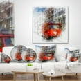 thumbnail image 4 of Designart Red Trolley Car Watercolor Sketch - Cityscape Throw Pillow - 12x20, 4 of 5