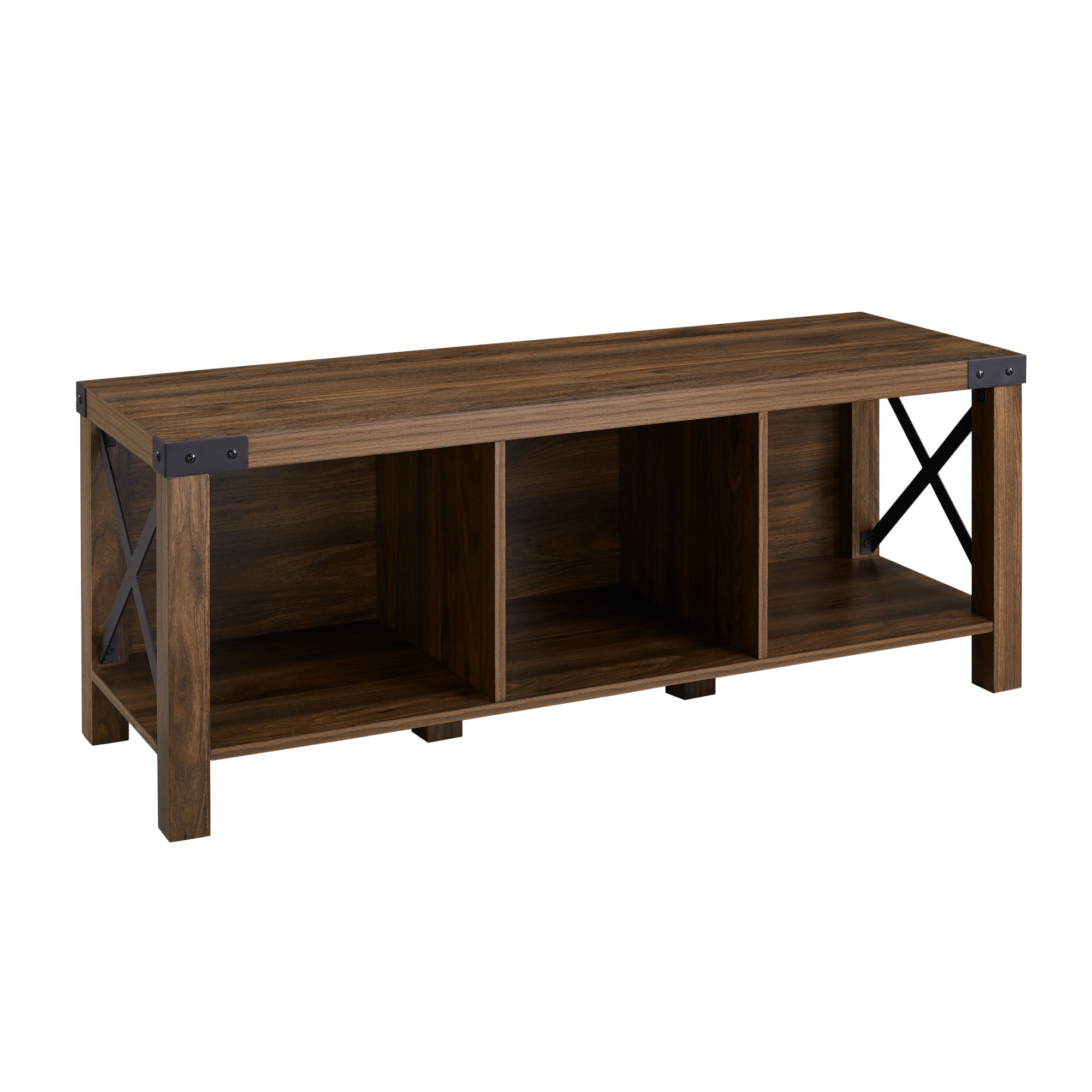 Rustic Farmhouse Entryway Storage Bench, Walnut