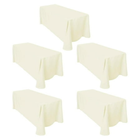 

5-Pack Ivory Rectangular Tablecloths 90 in x 156 in with Rounded Corners - Ideal for 8 ft Tables with Floor-Length Drop - Polyester Fabric Cloth Table Covers for Wedding Party