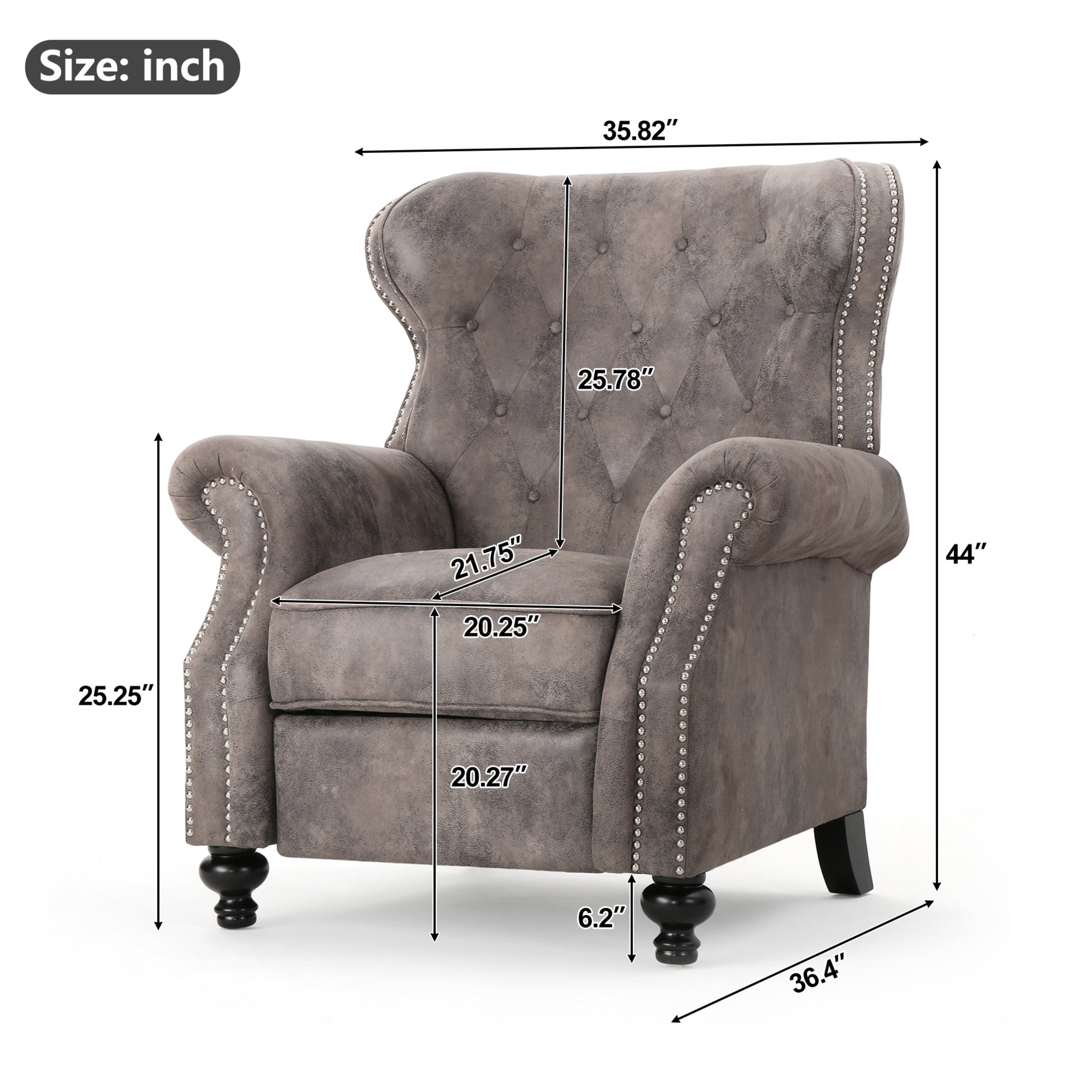 Christopher Knight Home Modern Manual Push Back Recliner with Rolled Arms, Nailhead Trim, Brown Gray