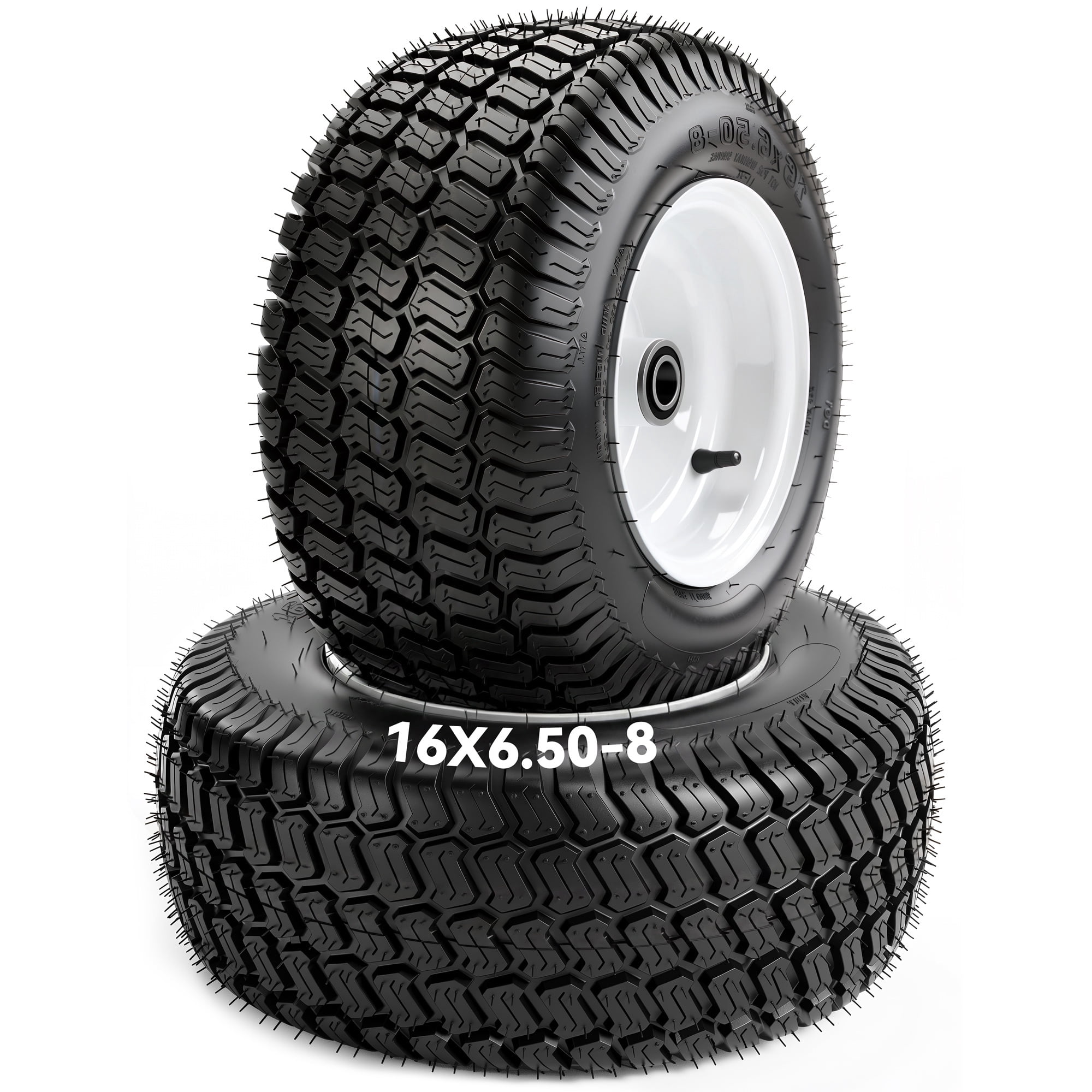 Uforic 16x6.50-8 Lawn Mower Tire and Wheel Assemblies, 4-Ply Pneumatic Front Replacement Tires, 3 in Centered Hub, 3/4 in Bushings, Fits Lawn Tractors, Garden Vehicles, 620 lb Capacity, 2-Pack