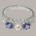 thumbnail image 4 of LBG British Made 925 Sterling Silver Ring with Cultured Pearl & Tanzanite Womens Engagement Ring - 33 size options - Size 7.25, 4 of 7