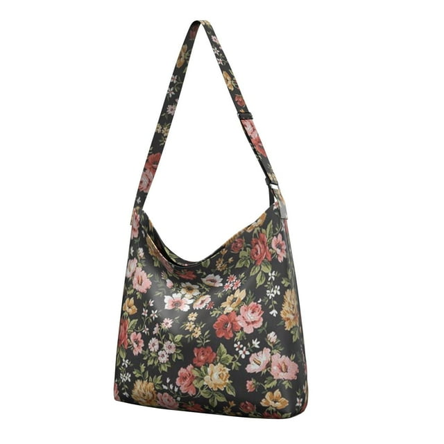 Floral and Skull Vintage Sling | Lightweight Travel Handbag | Multi-Pocket Organization