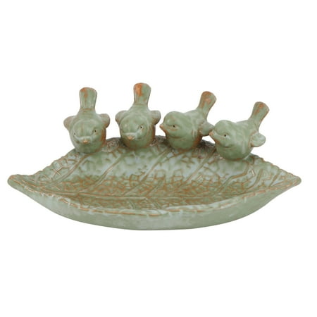 

1PC Retro Fruit Plate Ceramic Crafts Ornament Creative Birds Leaf Plate (Green)