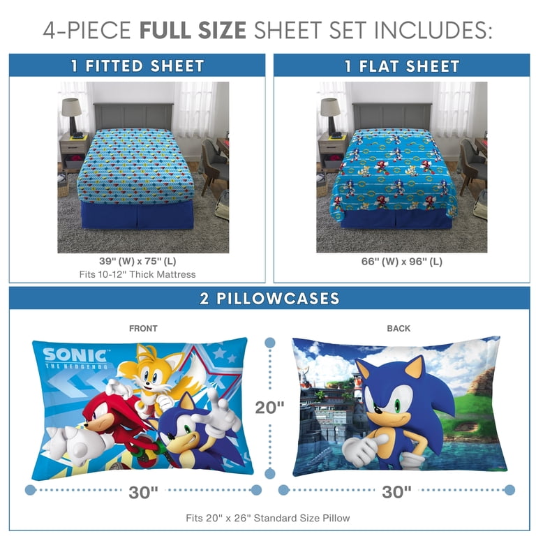 Sonic the Hedgehog Kids 4 Piece Blue Sheet Set, Full - Walmart.com