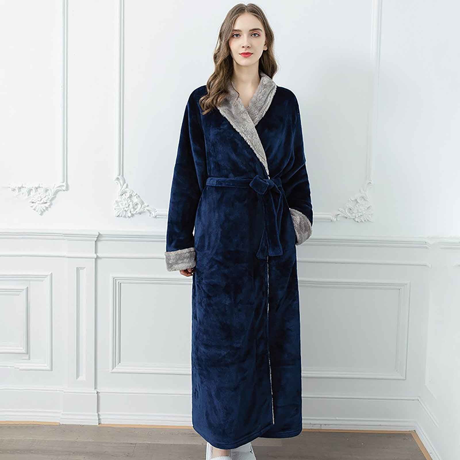 Robe De Chambre Longue En Polaire Pour Femme - Douce, Chaude, à Capuche, Avec Poche Et Ceinture