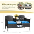 thumbnail image 2 of YEXJ Outdoor Patio Loveseat Modern Rattan 2-Seat Patio Conversation Set with Cushions & Built-in Coffee Table Porch Furniture for Garden Lawn Backyard-Blue, 2 of 7