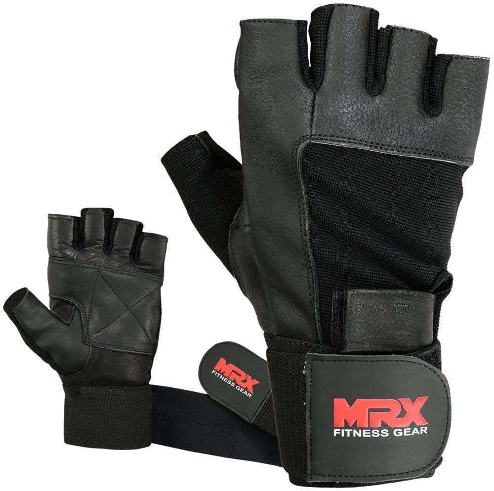 Weight Lifting Gym Gloves Fitness Training Workout Leather Exercise Black MRX 