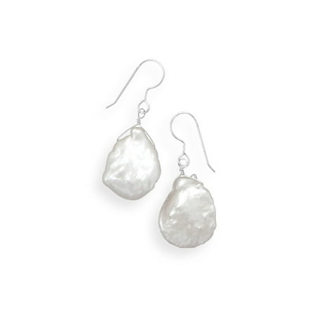 Baroque Freshwater Pearl Earrings - White Baroque Cultured Freshwater Pearl Earrings Sterling Silver Dangle 13x17mm Pearls