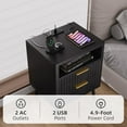 thumbnail image 3 of Fluted Nightstand with Charging Station, 2 Drawer Bedside Table, 18" Modern Wood Side Table with Storage, End Table for Bedroom, Curved Profile Black, 3 of 16