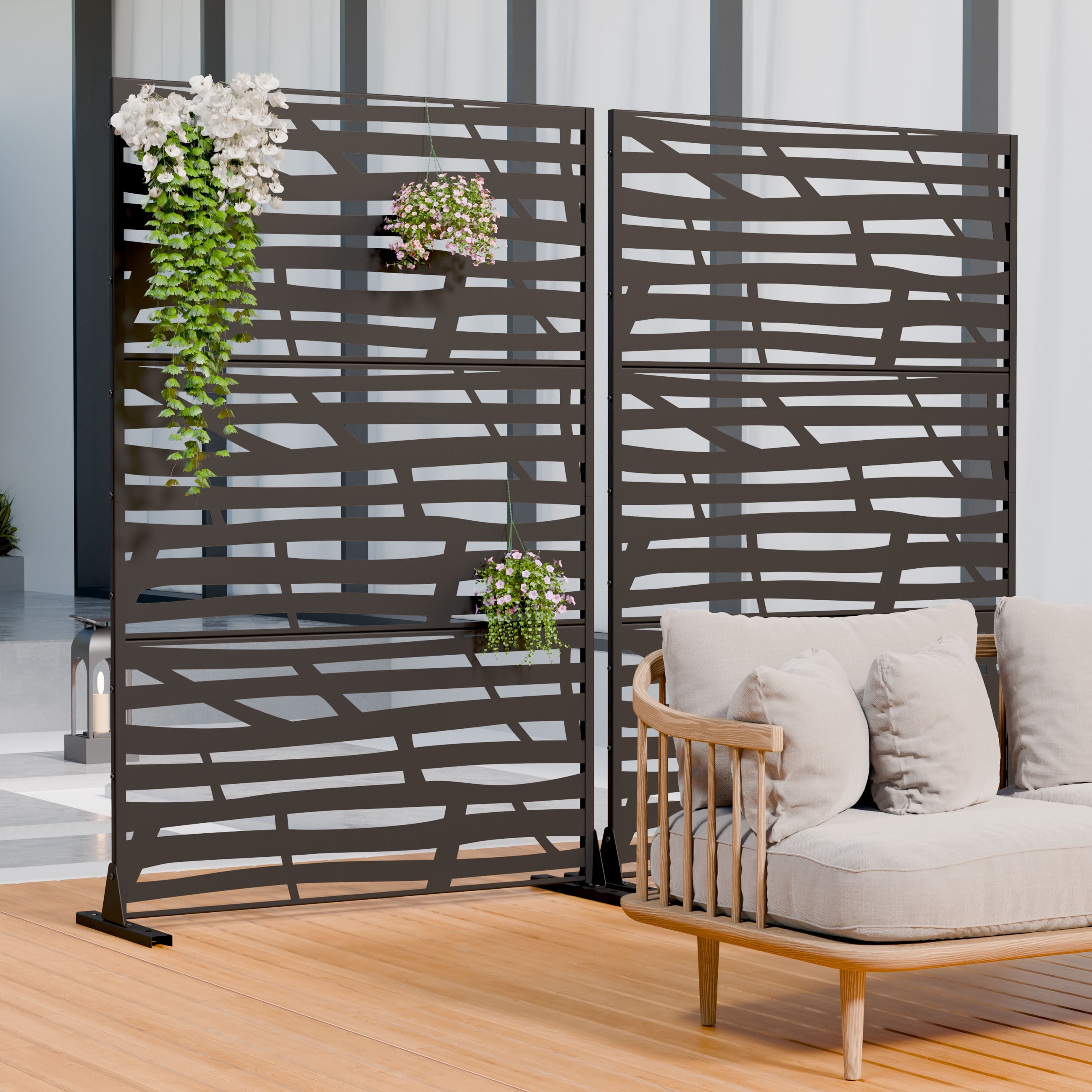 MAYEERTY 72*47in Outdoor Privacy Screen, Weatherproof Metal Privacy Panel, Privacy Divider for Patio, Balcony, Backyard, Garden
