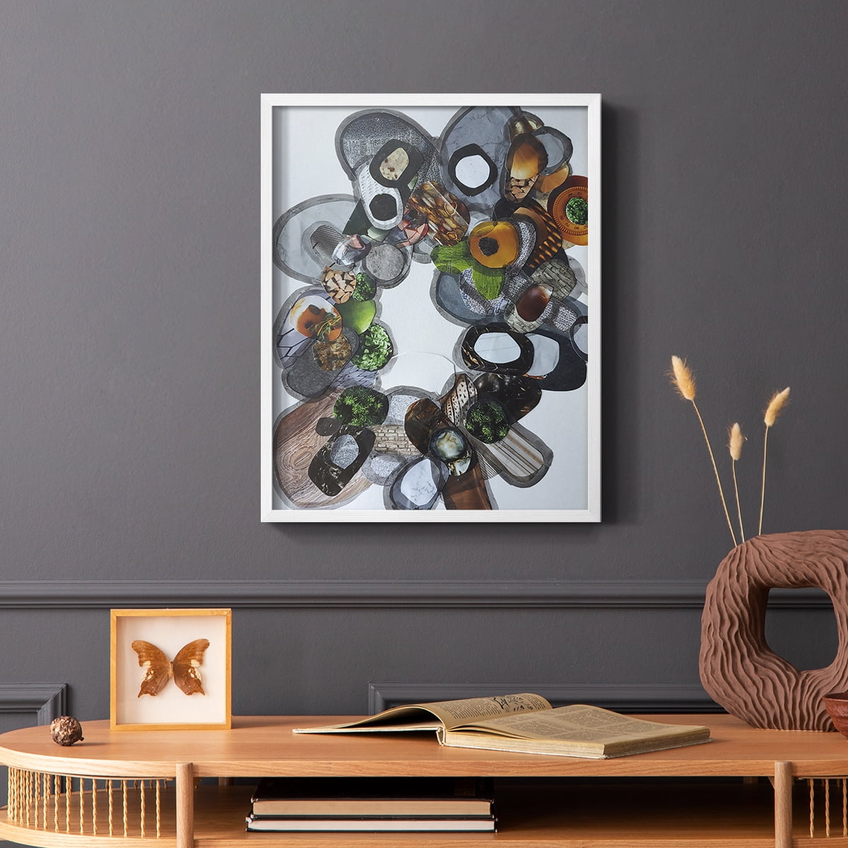 Amelia Island Stones Framed Print in White Solid Wood Framed Print No Nail Hanging