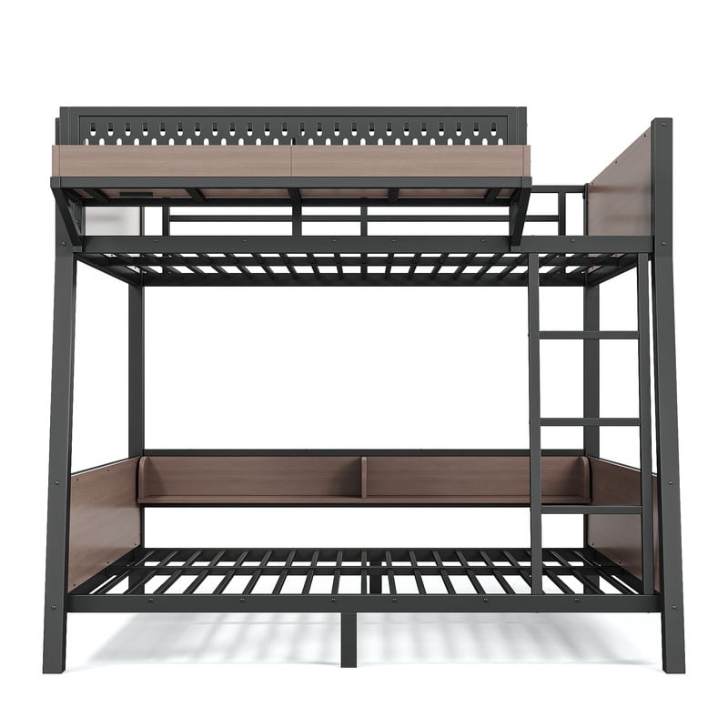 Twin-Over-Twin Storage Bunk Bed with Shelves, Multi-Functional Metal Bed Frame with LED Light and Charge Station for Kids,Teens