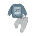 thumbnail image 2 of Aojekbee Toddler Boy Fall Outfits Letter Print Long Sleeve Round Neck Sweatshirt and Solid Color Pants 2 Pcs Set, 2 of 10