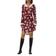 thumbnail image 4 of FOCUSNORM Robe de Noël Juniors pour Femmes Manches Longues en Peluche Col en V Dessin Animé Fête Midi, 4 of 8
