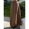 thumbnail image 2 of Coffee Brown Denim Maxi Skirt With Front Slit Loose Casual Style, 2 of 21
