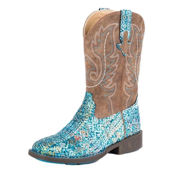 Roper Western Boots Girls Bling Aztec Glitter Blue 09-018-1225-2063 BU