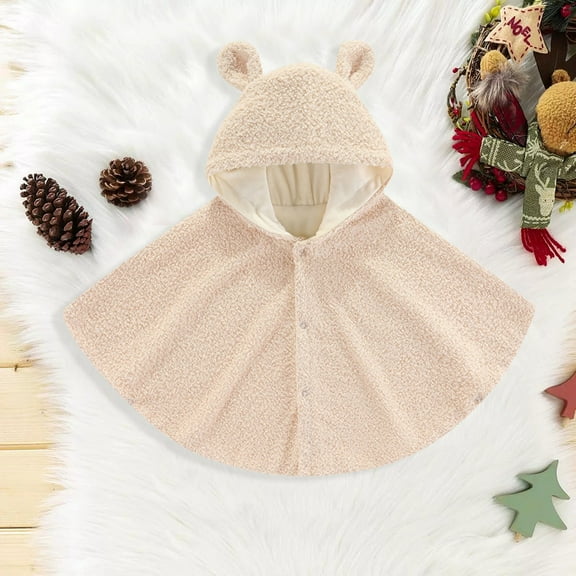 CUZIBR Girls Boys Winter Coat Cute Hooded Button Velvet Hoodies Robe Solid Color Fuzzy Wool Thick Warm Jacket,Beige,2-4 Years