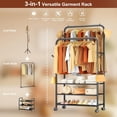 thumbnail image 4 of Clothes Racks for Hanging Clothes, Portable Rolling Garment Rack, Sturdy Metal Freestanding Cloths Racks with Wheels, Double Rods Wardrobe Rack for Bedroom Laundry Living Room, 4 of 6
