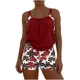thumbnail image 2 of Trajes de baño Amzcrzy Tankini para mujer, trajes de baño, traje de baño con control de abdomen, bikini para mujer con estampado de hojas, bikini dividido, conjunto de traje de baño dividido, vino, M, 2 of 7