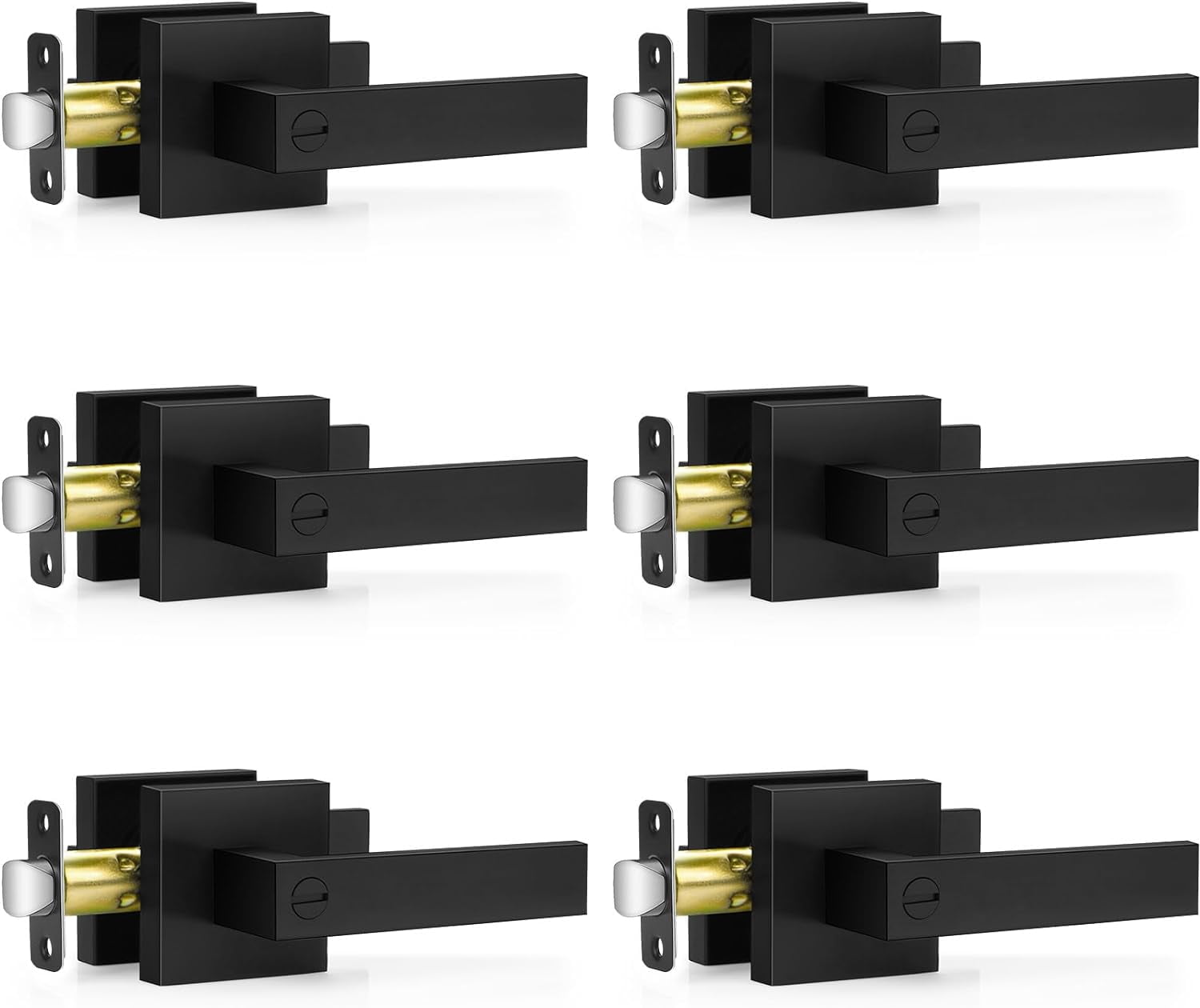2 Pack Matte Black Door Handles, Passage Door Levers for Hallway & Closet, Interior Keyless Door Knobs Heavy Duty Square Non-Locking Handlesets(2.0lb), Reversible for Left & Right Sided Doors