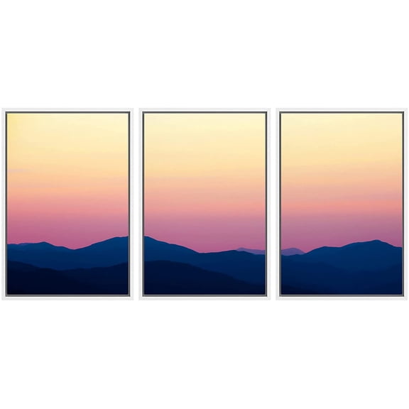 IDEA4WALL Framed Canvas Wall Art Yellow Pink Sky with Blue Green Mountains Landscape Wilderness Photography Minimalism Modern Scenic Colorful for Living Room, Bedroom, Office