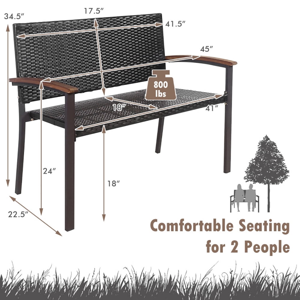 Aimee Lii Outdoor Patio Rattan Wicker Bench with Armrest for Garden, Outdoor Patio Furniture