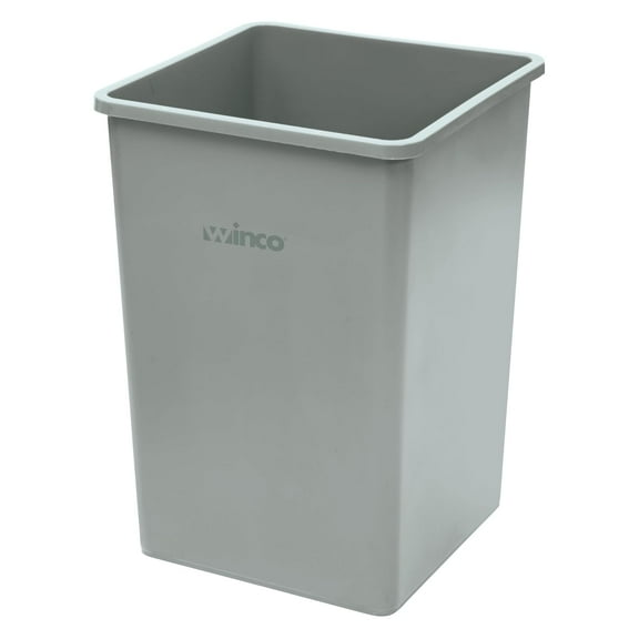 Commercial Square Plastic Trash Can, 35 Gallon, Gray
