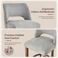 thumbnail image 5 of Usaint Chenille Bar Stools Set of 2, 26.6" Modern Counter Height Barstools, Farmhouse Wooden Kitchen Island Chairs with Hollow-Out Back for Restaurant Kitchen Bar, Gray, 5 of 9