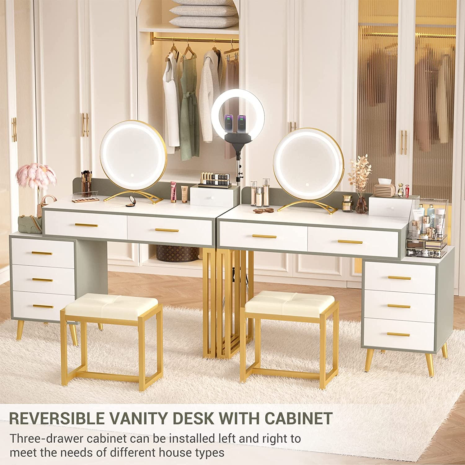 White vanity desk with on sale lights