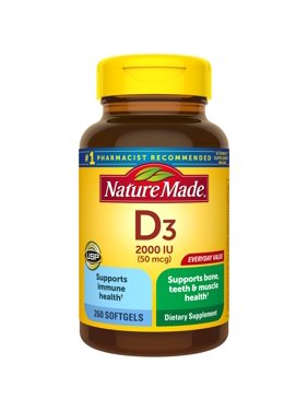 Nature Made Vitamin D3, 260 Softgels, Vitamin D 2000 IU (50 mcg) Helps Support Immune Health, Strong Bones and Teeth, & Muscle Function, 250% of the Daily Value for Vitamin D in Only One Daily Softgel