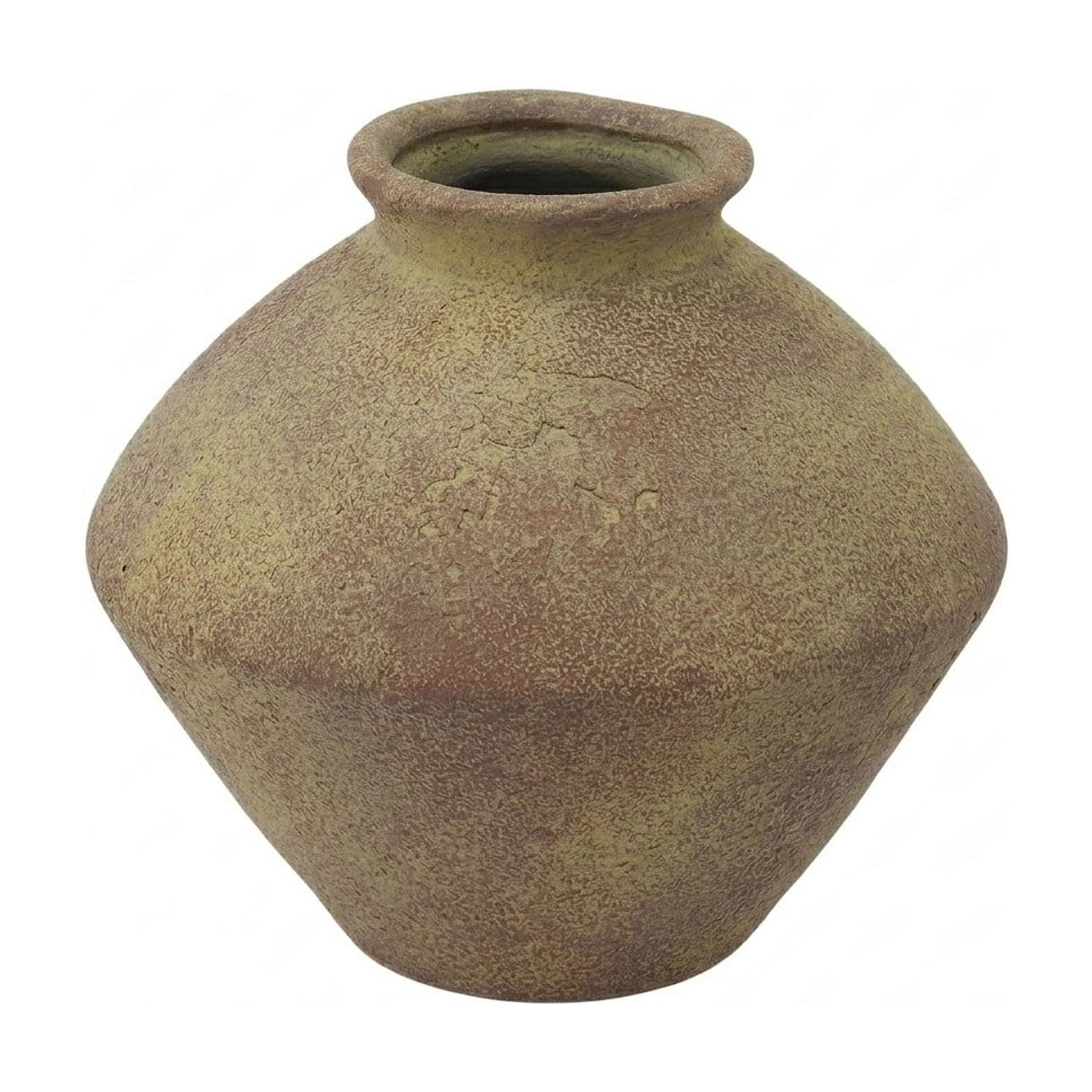DecMode 7" Antique Style Textured Red Ceramic Vase with Yellow Shadings