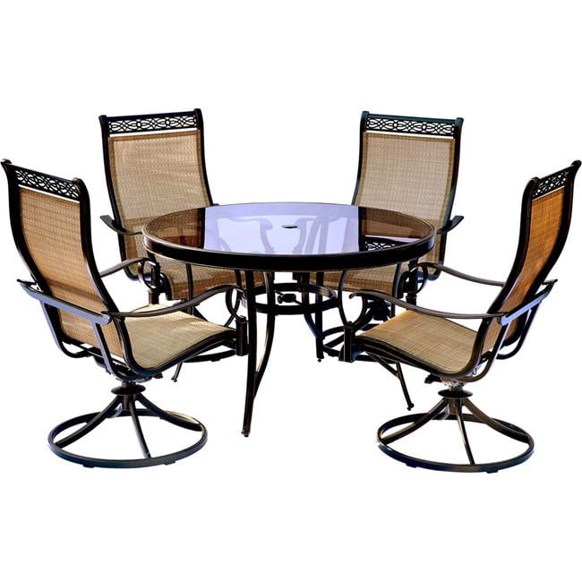 Monaco Dining Set with Swivel Sling Chairs & Glass Table 5 Piece