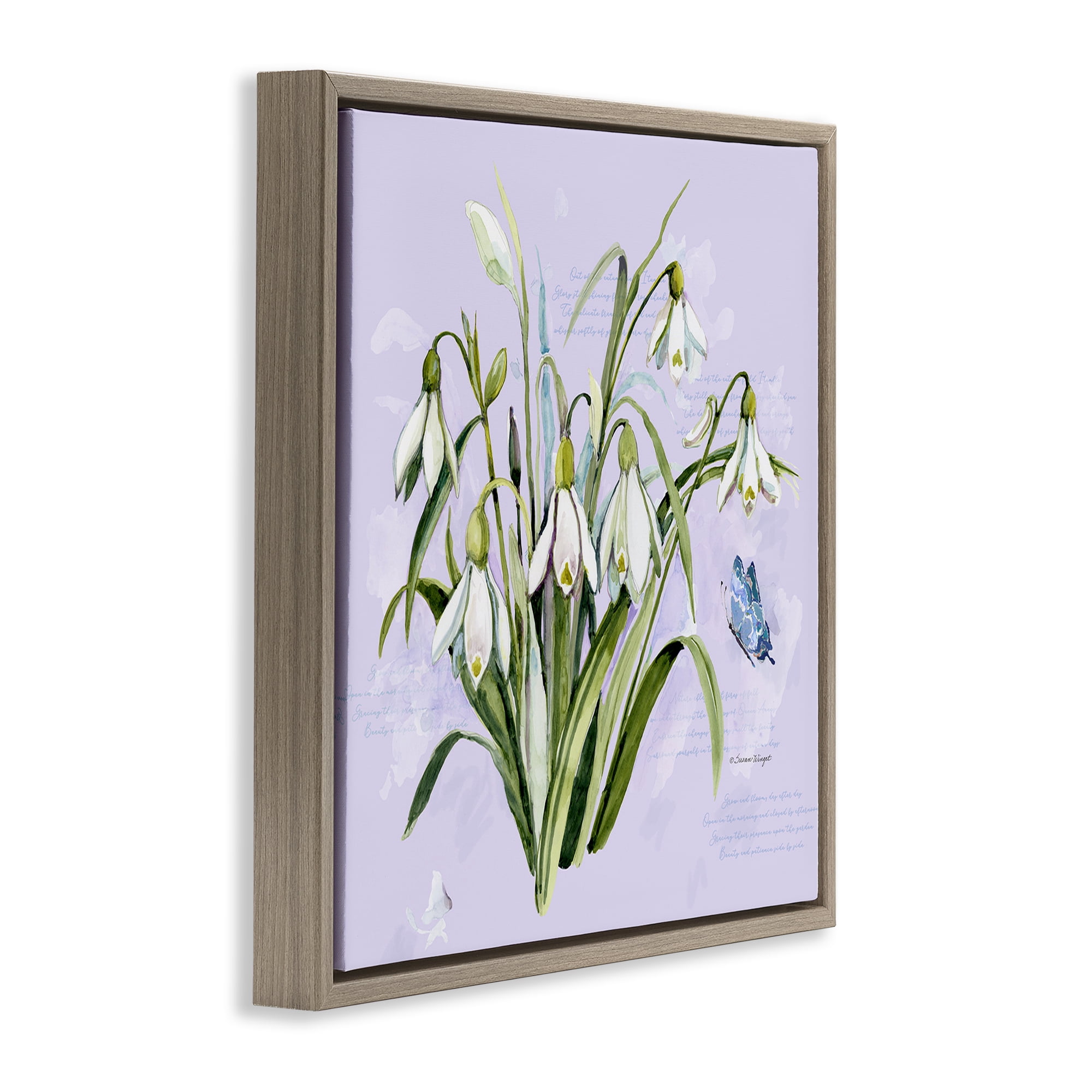 Stupell Industries Snowdrops with Vintage Writings Brown Framed Floater Canvas Wall Art, design by Susan Winget