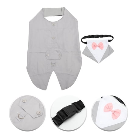 Baluue 1Set Comfortable Grey Dog Outfit with Bow Tie and Bandana for Daily and Party Use