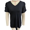 thumbnail image 3 of Blusa de verano con cuello en V para mujer, blusa con cuello en V y mangas abullonadas cortas para mujer, blusa con cuello en V y mangas abullonadas, funcionalidad inteligente, 3 of 3